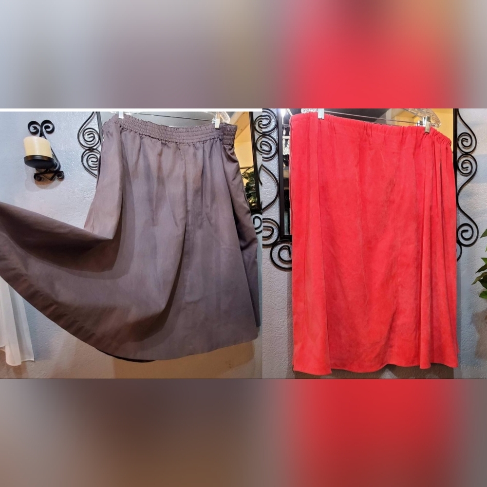Bundle of 2 Plus size XXL- XXXL Custom Made Skirts / Gray & Velvet Pink Peach